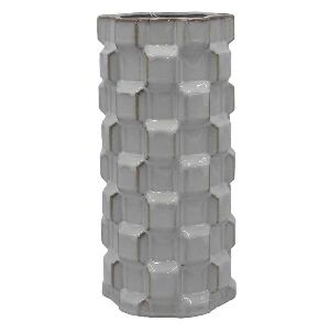 VASO DE CERAMICA COM TEXTURA GEOMETRICA BRANCO