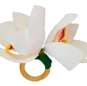 CJ 4 ANEIS DE GUARDANAPO ORQUIDEA DUPLA BRANCA 7X5CM