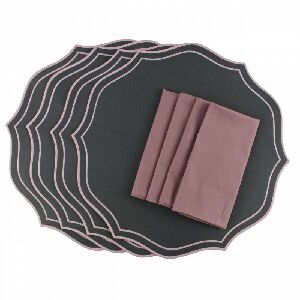 JOGO AMERICANO CINZA COM BORDA ROSA