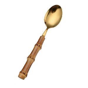 COLHER DE JANTAR DOURADA CABO EM BAMBU NATURAL 3X21CM