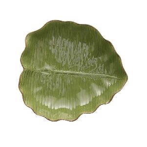 PRATO DECORATIVO DE CER&Acirc;MICA BANANA LEAF VERDE LISO