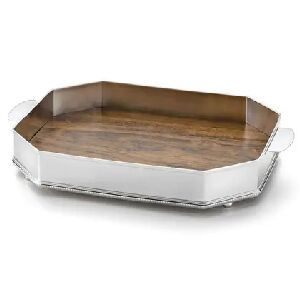 BANDEJA COM GALERIA OITAVADA C/FDO MAD 40X30X6CM (GOLD TOUCH)