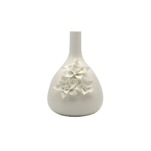 VASO DE CERAMICA BRANCO COM FLORES APLICADAS