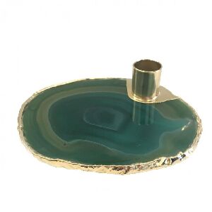 PORTA VELA EM &Aacute;GATA VERDE COM BORDA OURO