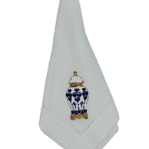 CJ 6 GUARDANAPOS LINHO BRANCO CHINOISERIE 48X48CM